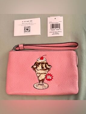 Coach Corner Zip Wristlet With Sunday Graphic